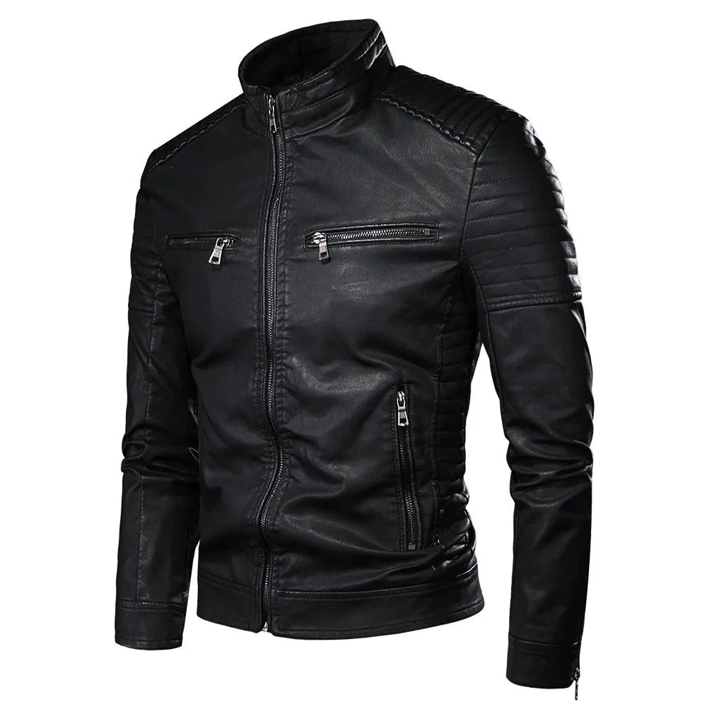 Men PU Leather Jacket,Autumn Spring Motorcycle Vintage Coat