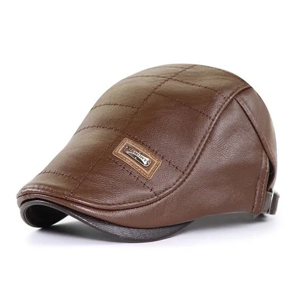 Men PU Leather Newsboy Hats Cap Berets