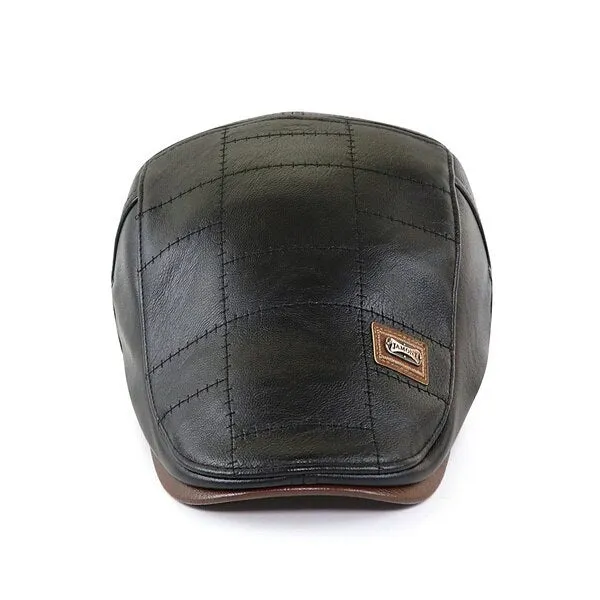 Men PU Leather Newsboy Hats Cap Berets