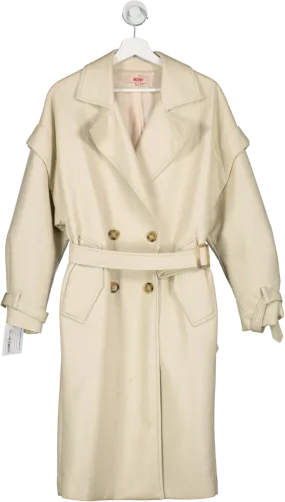 Misspap Beige Longline Oversized Leather Look Trench Coat UK S