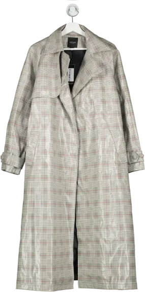 Nasty Gal Grey Vinyl Check Belted Trench Coat UK 6