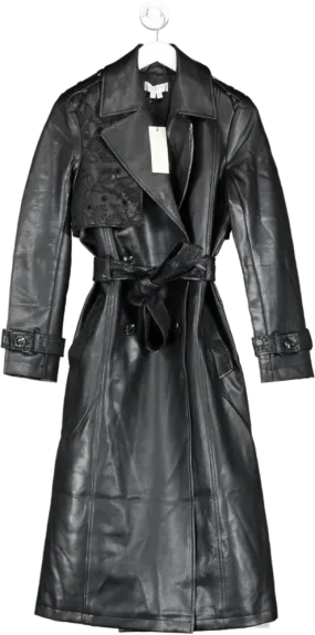 Never Fully Dressed Black Embroidered Vegan Leather Trench Coat UK M