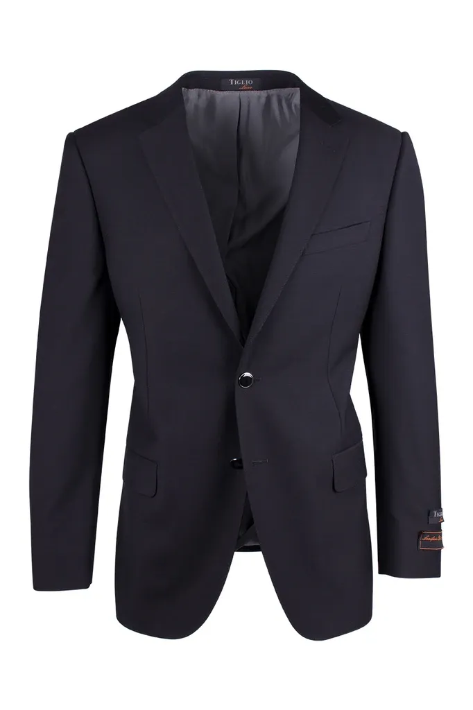 Novello Black Modern Fit Pure Wool Blazer by Tiglio Luxe TIG1001