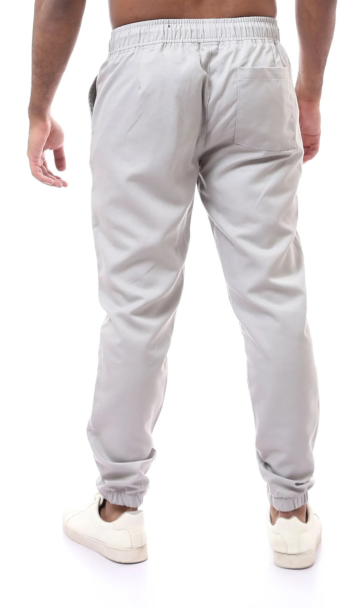 O170528 Elastic Waist With Drawstring Light Grey Jogger Pants