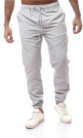 O170528 Elastic Waist With Drawstring Light Grey Jogger Pants