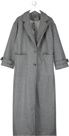 PrettyLittleThing Grey Wool Look Structured Pocket Detail Coat UK 12