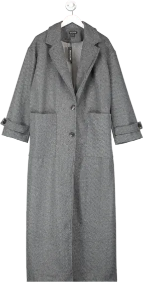 PrettyLittleThing Grey Wool Look Structured Pocket Detail Coat UK 12