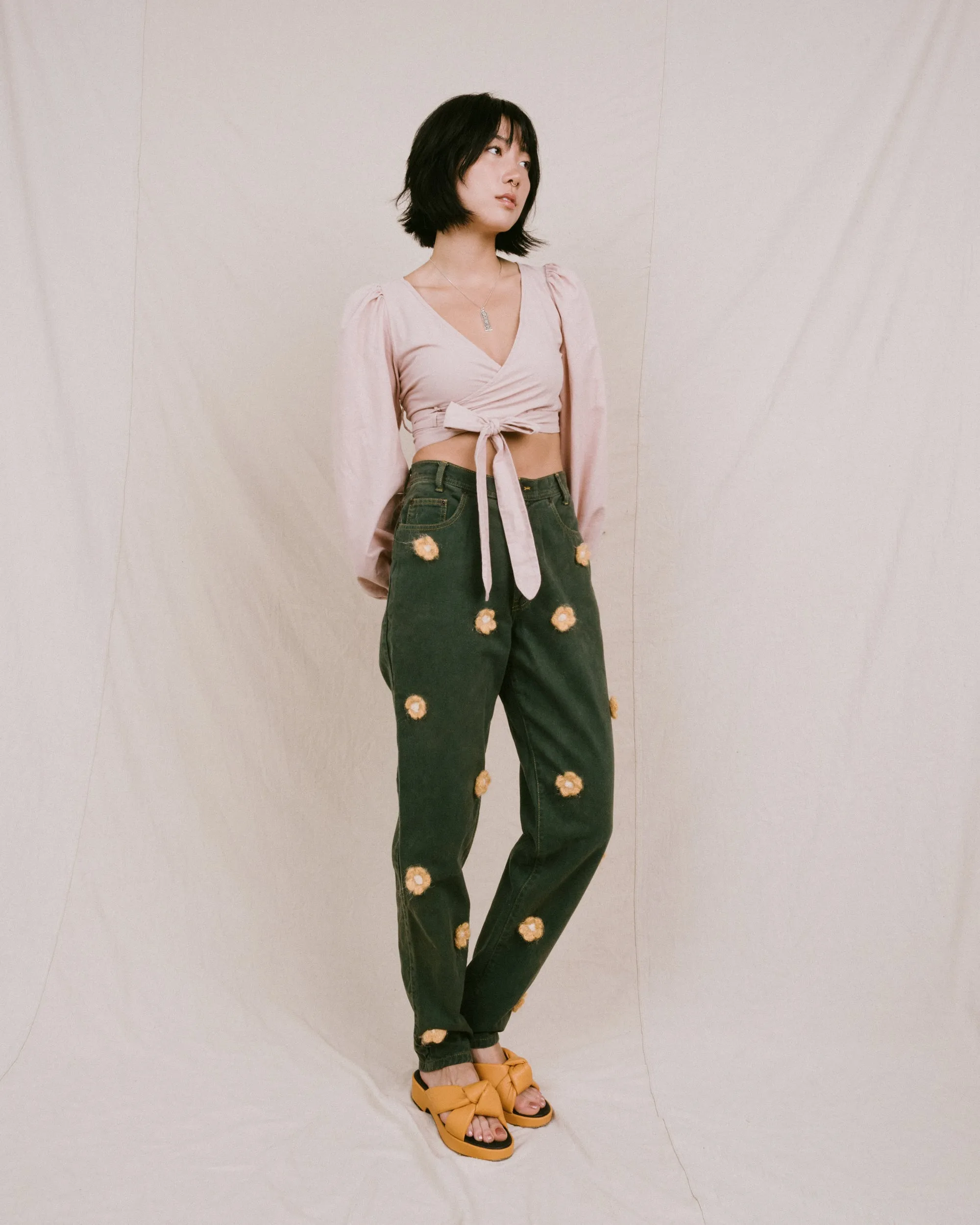 Remade Vintage Flower Denim Pants (S/M)