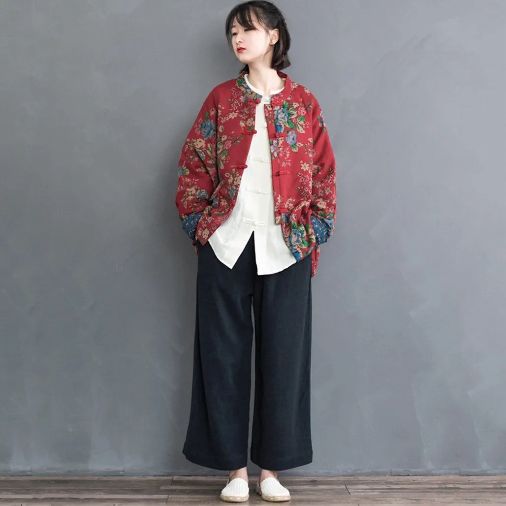 Retro Ethnic Floral Winter Cotton Jacket