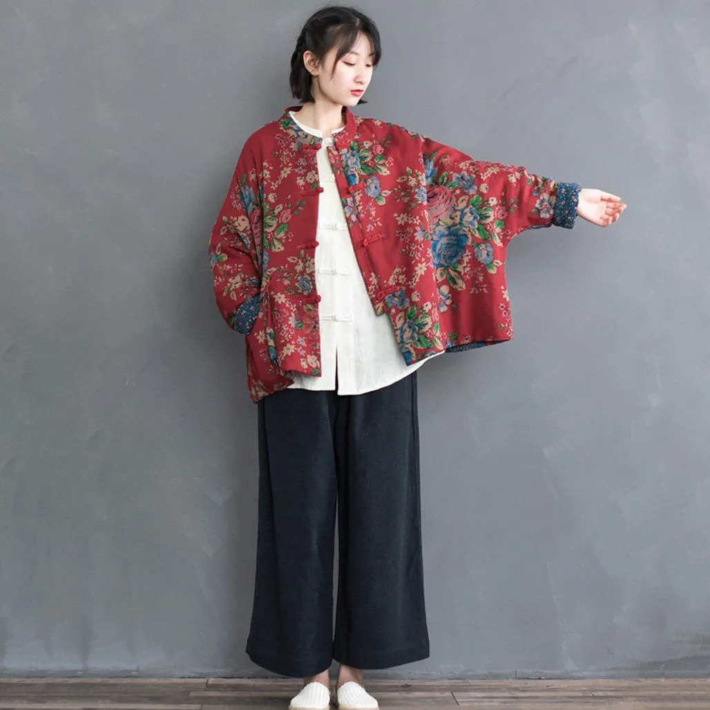 Retro Ethnic Floral Winter Cotton Jacket