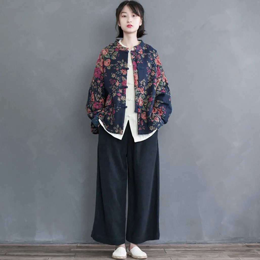 Retro Ethnic Floral Winter Cotton Jacket