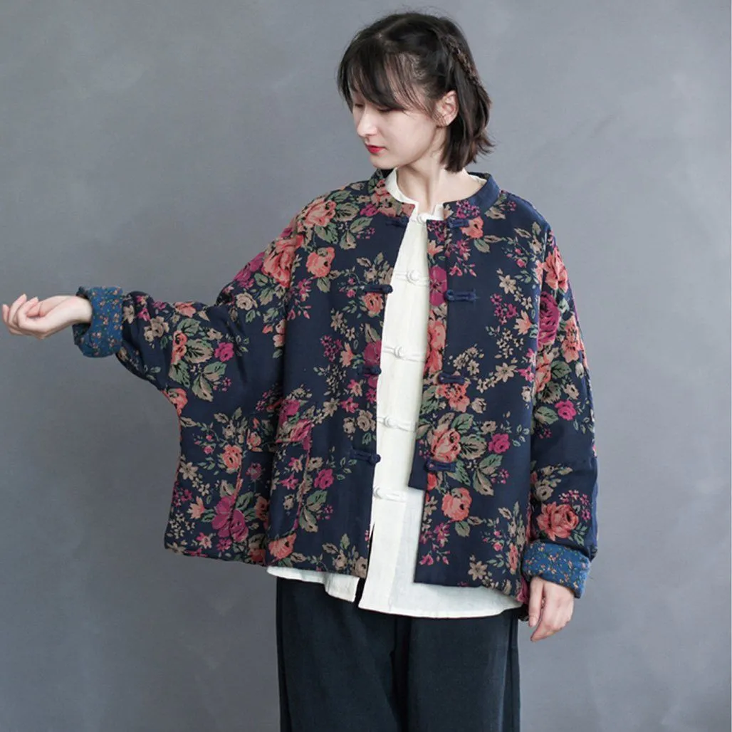 Retro Ethnic Floral Winter Cotton Jacket