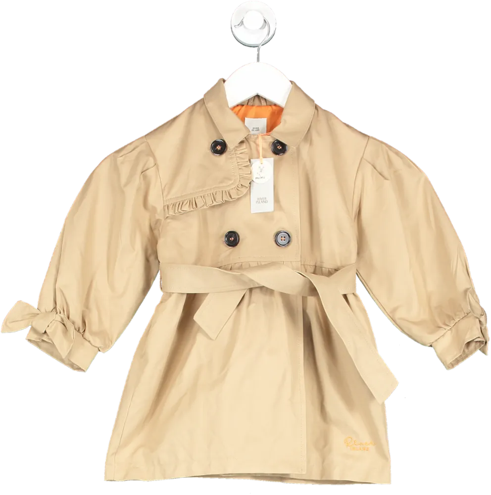 River Island Beige Mini Girls Stone Frill Trench Coat 3 Years