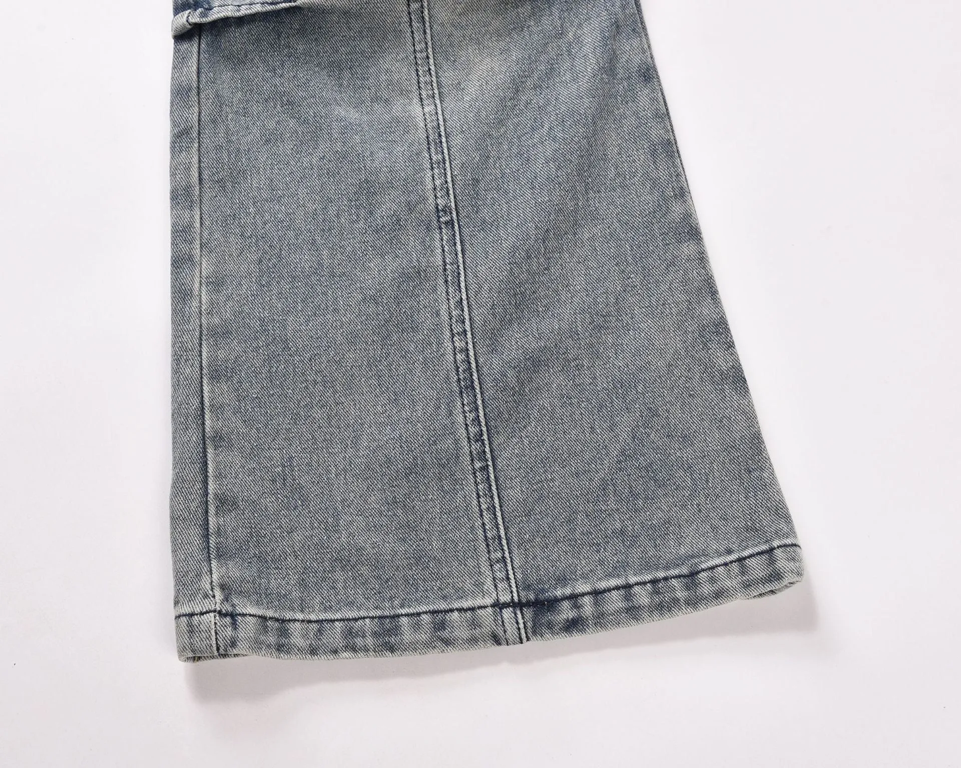 Street Retro Washed Pleated Slightly Flared Wide Leg Male Multipocket Denim Jeans