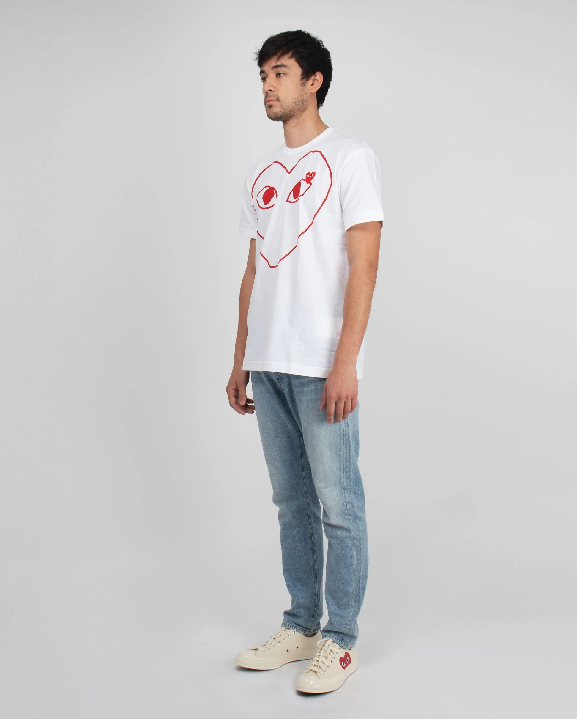 T100 RED HEART OUTLINE T-SHIRT / WHITE