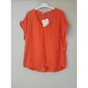 Talia Benson Orange Linen T Shirt