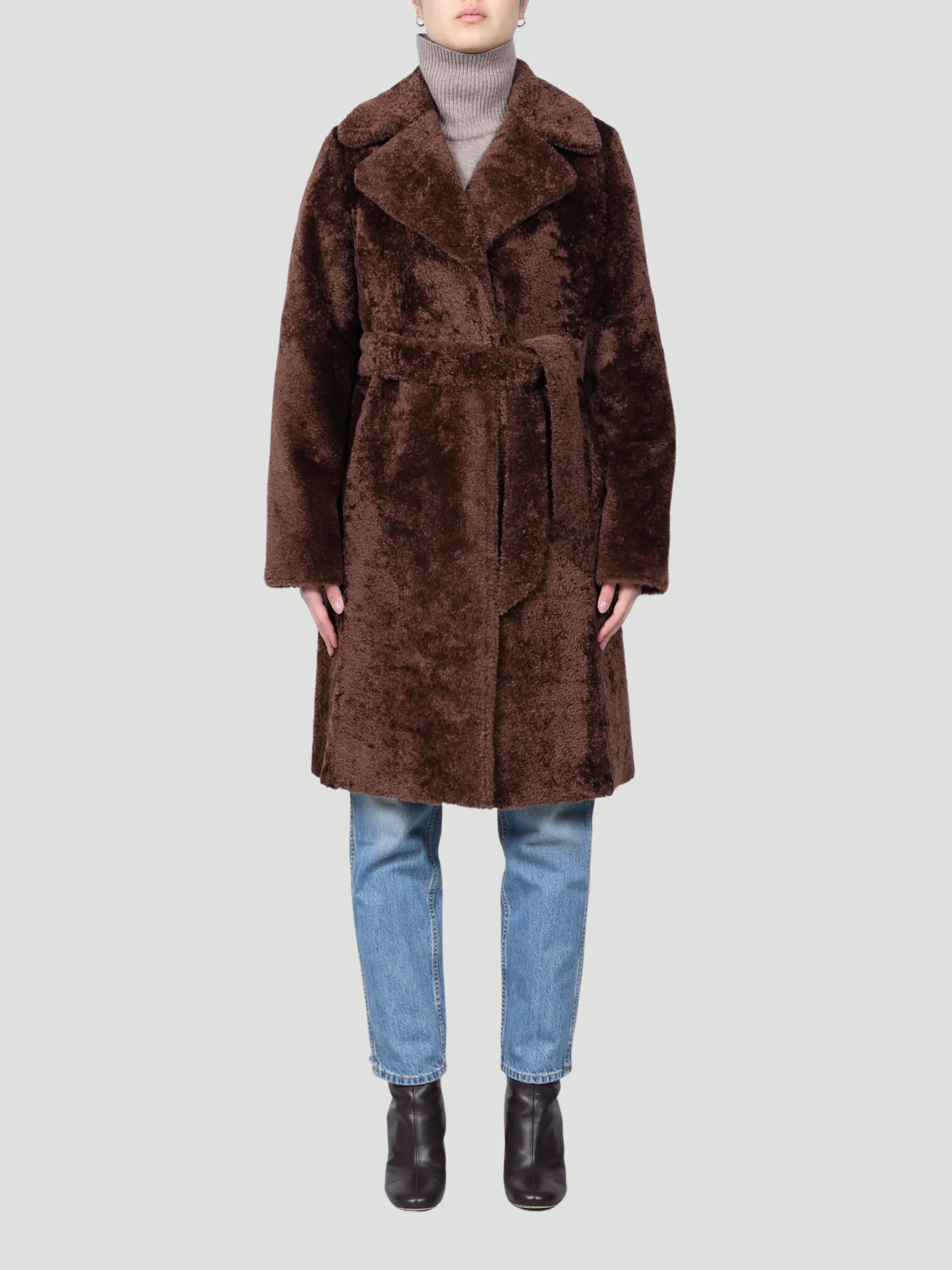 Tom Curly-Shearling Notch Collar Coat