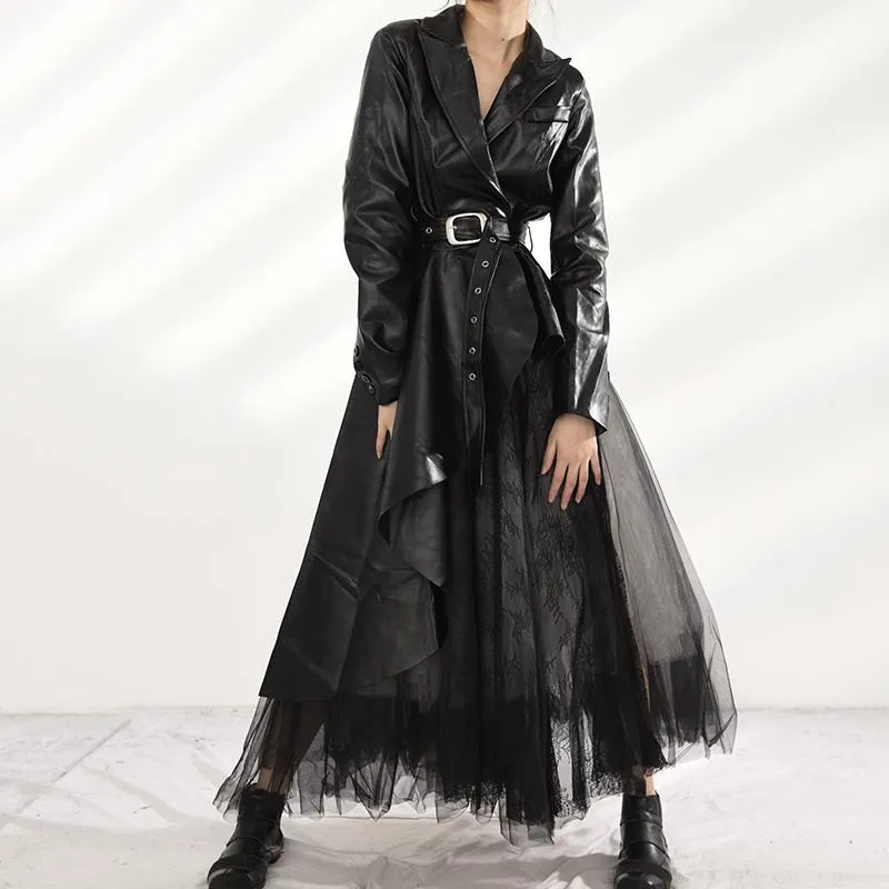 Tomiju Vegan Leather Irregular Trench Coat