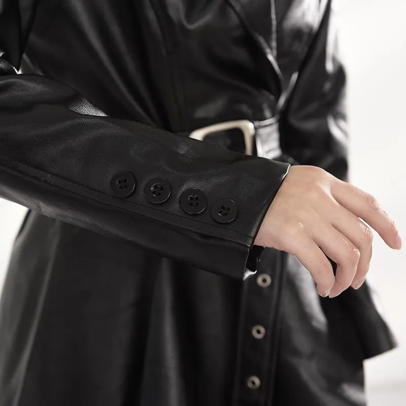 Tomiju Vegan Leather Irregular Trench Coat