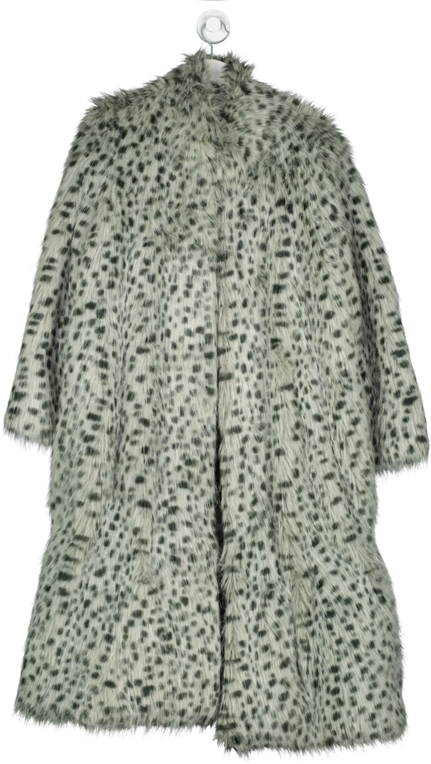 Too Cool For Fur Grey Longline Animal Print Coat UK S/M