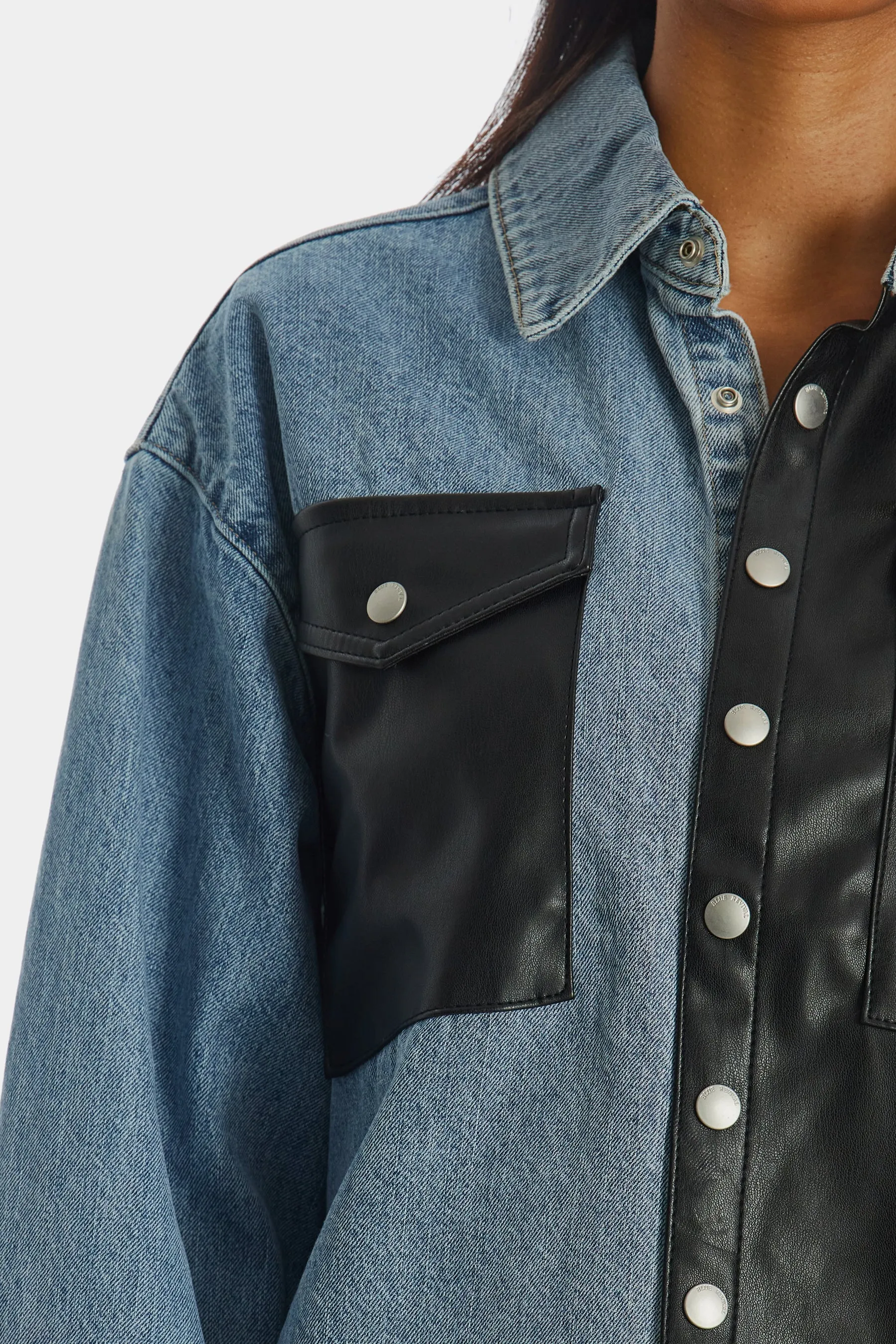 Unreal Leather & Denim Patchwork Shacket