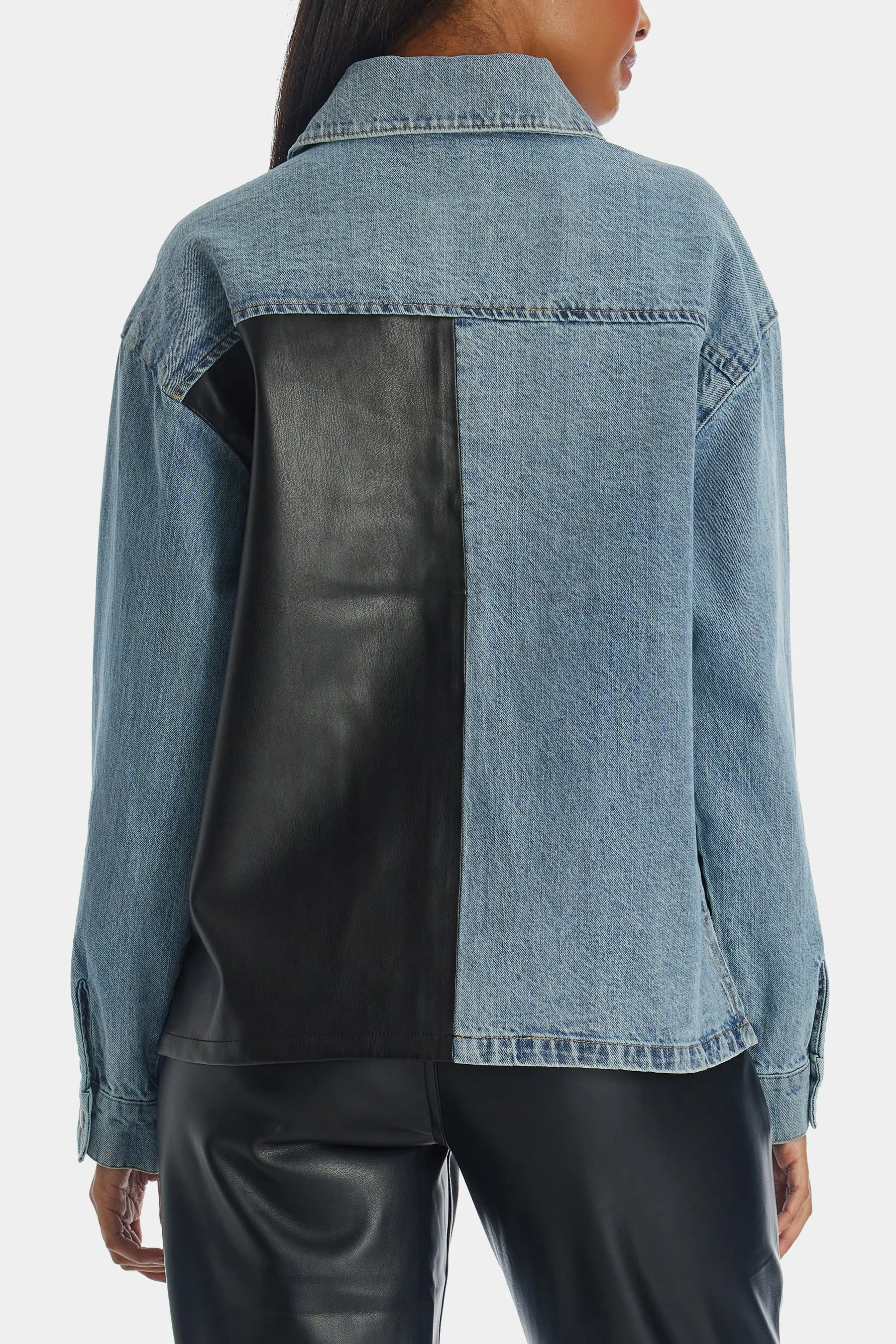 Unreal Leather & Denim Patchwork Shacket