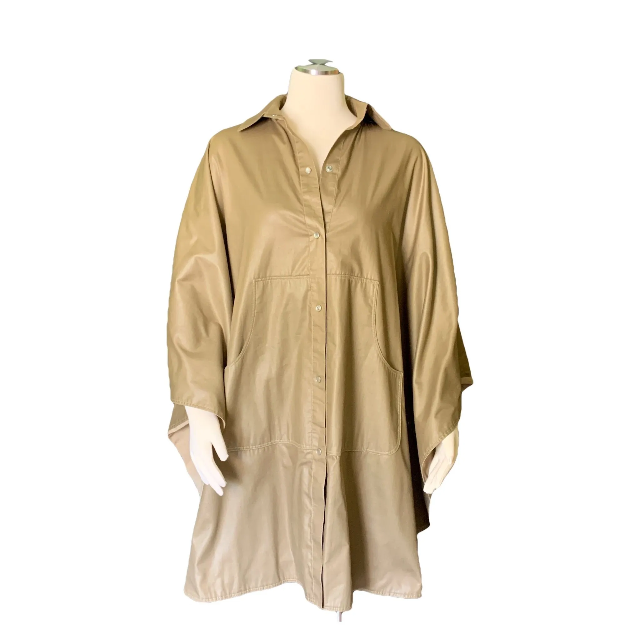 Vintage Tan Poncho Cape by Bonnie Cashin with Cotton Lining. Utilitarian Style with Pockets.