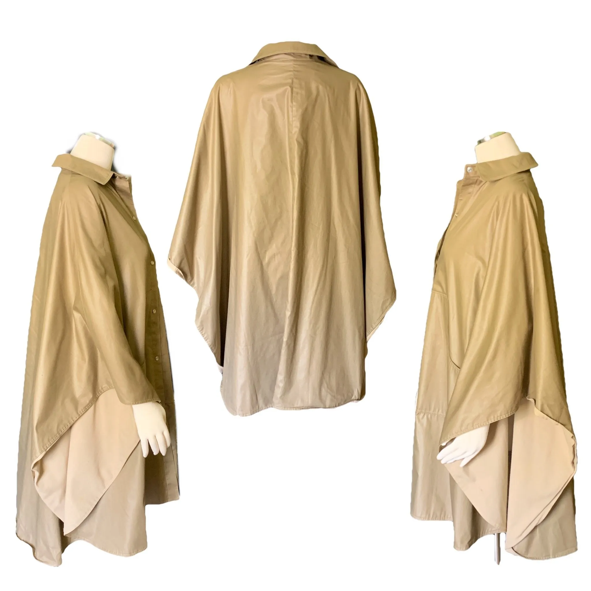 Vintage Tan Poncho Cape by Bonnie Cashin with Cotton Lining. Utilitarian Style with Pockets.