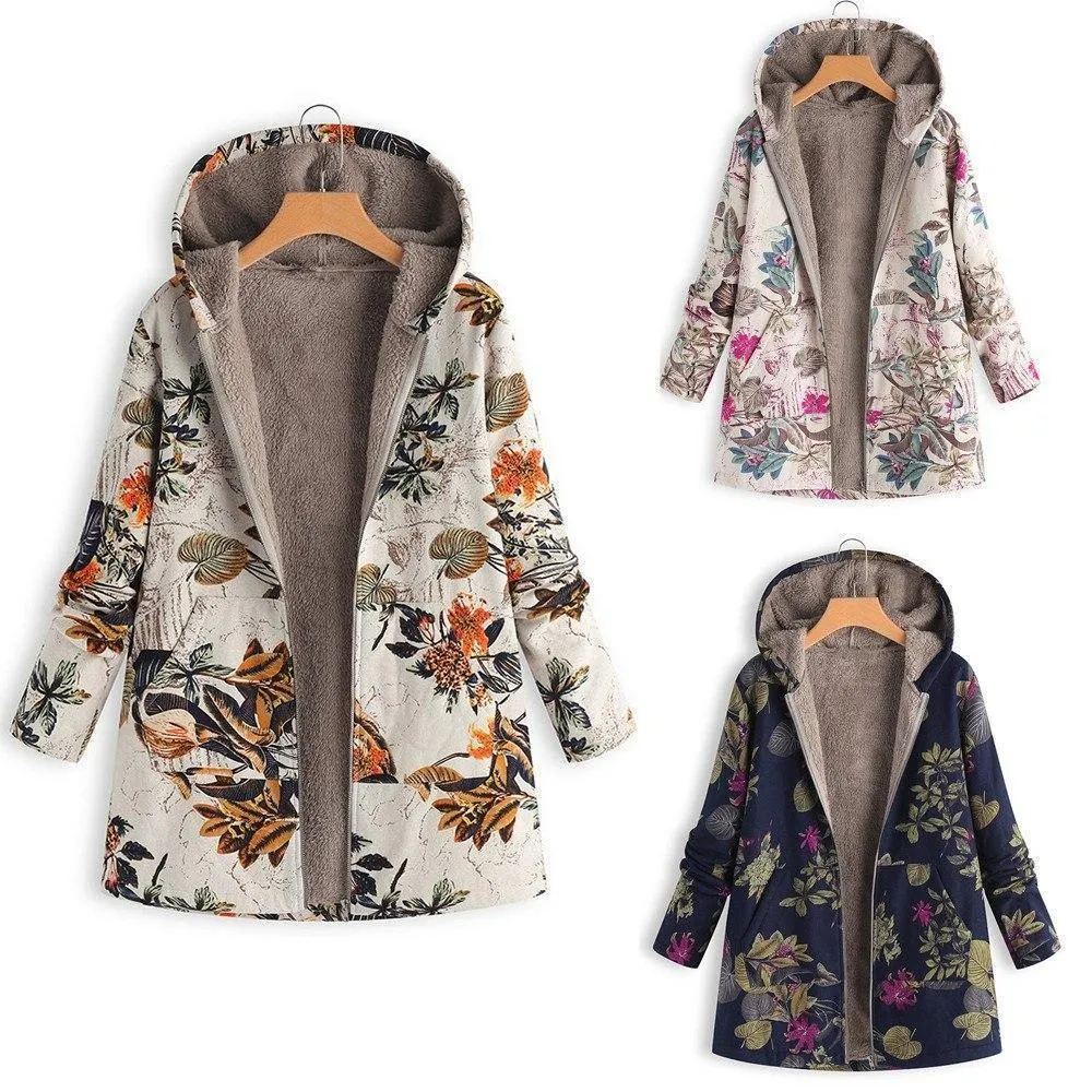 Winter Coat, Floral, Loose Plus Size Coat