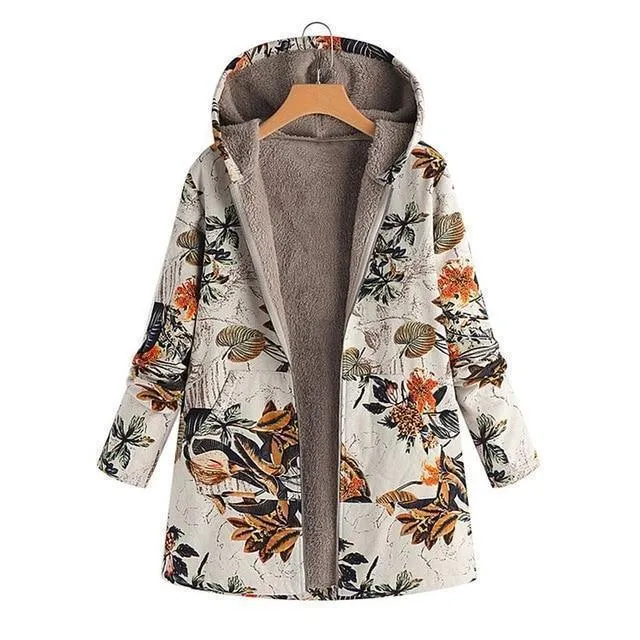 Winter Coat, Floral, Loose Plus Size Coat