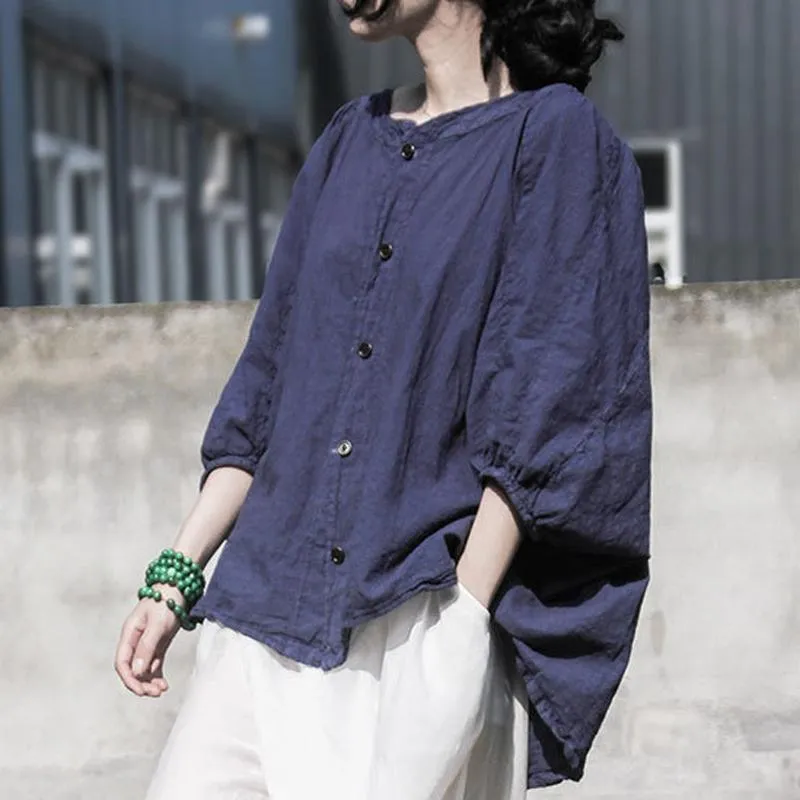 Women Bat-wing Casual Linen High Low Blouse