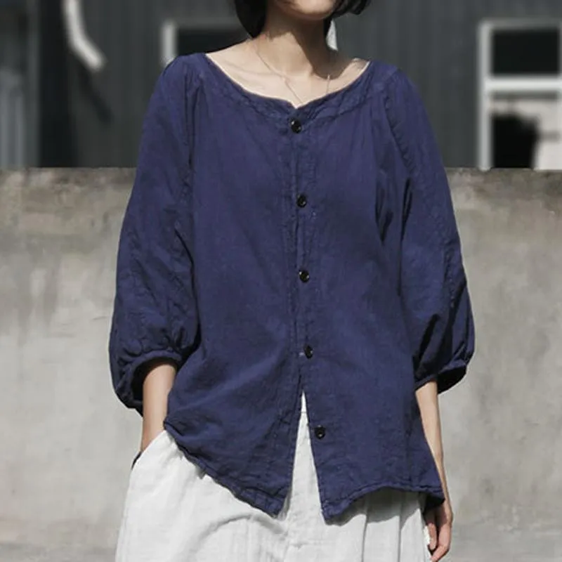 Women Bat-wing Casual Linen High Low Blouse