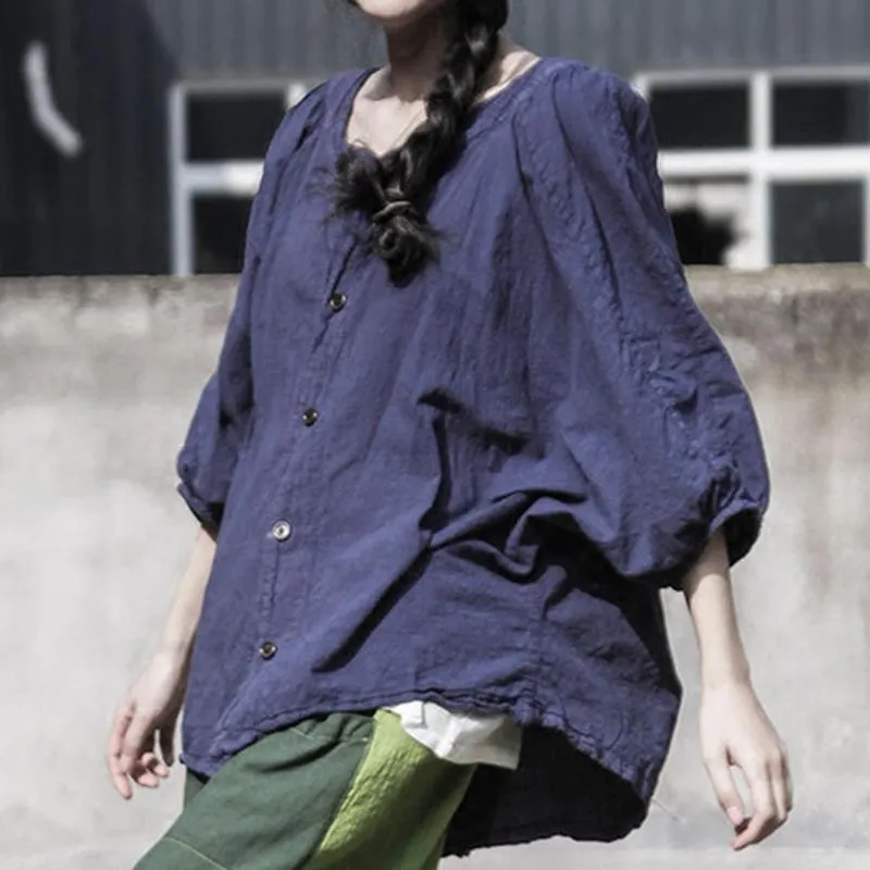 Women Bat-wing Casual Linen High Low Blouse