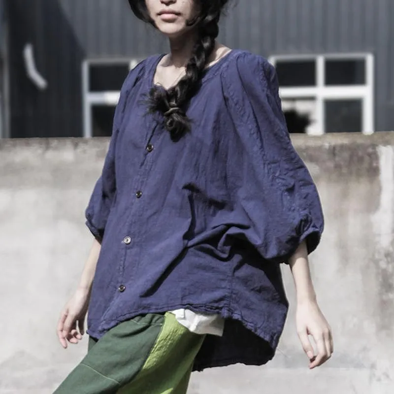 Women Bat-wing Casual Linen High Low Blouse