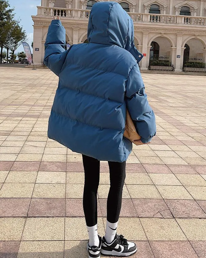 Women Oversize Hooded Short Quilted Puffer Parka Coat Winter Warm Jacket