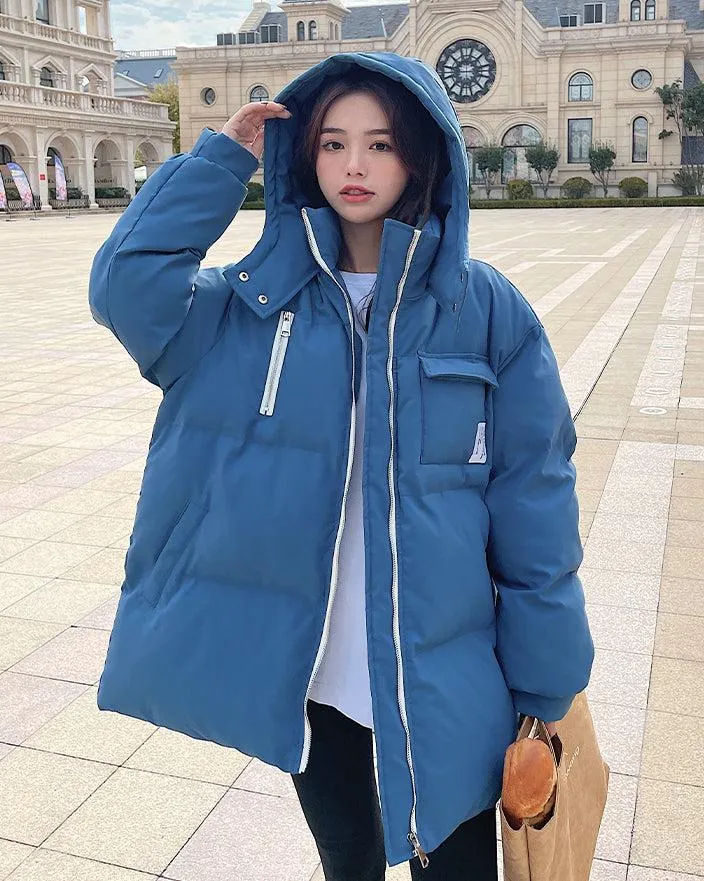 Women Oversize Hooded Short Quilted Puffer Parka Coat Winter Warm Jacket