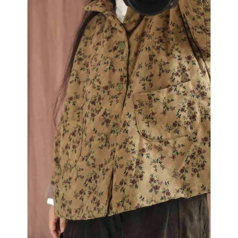 Women Retro Cotton Padded Loose Floral Coat