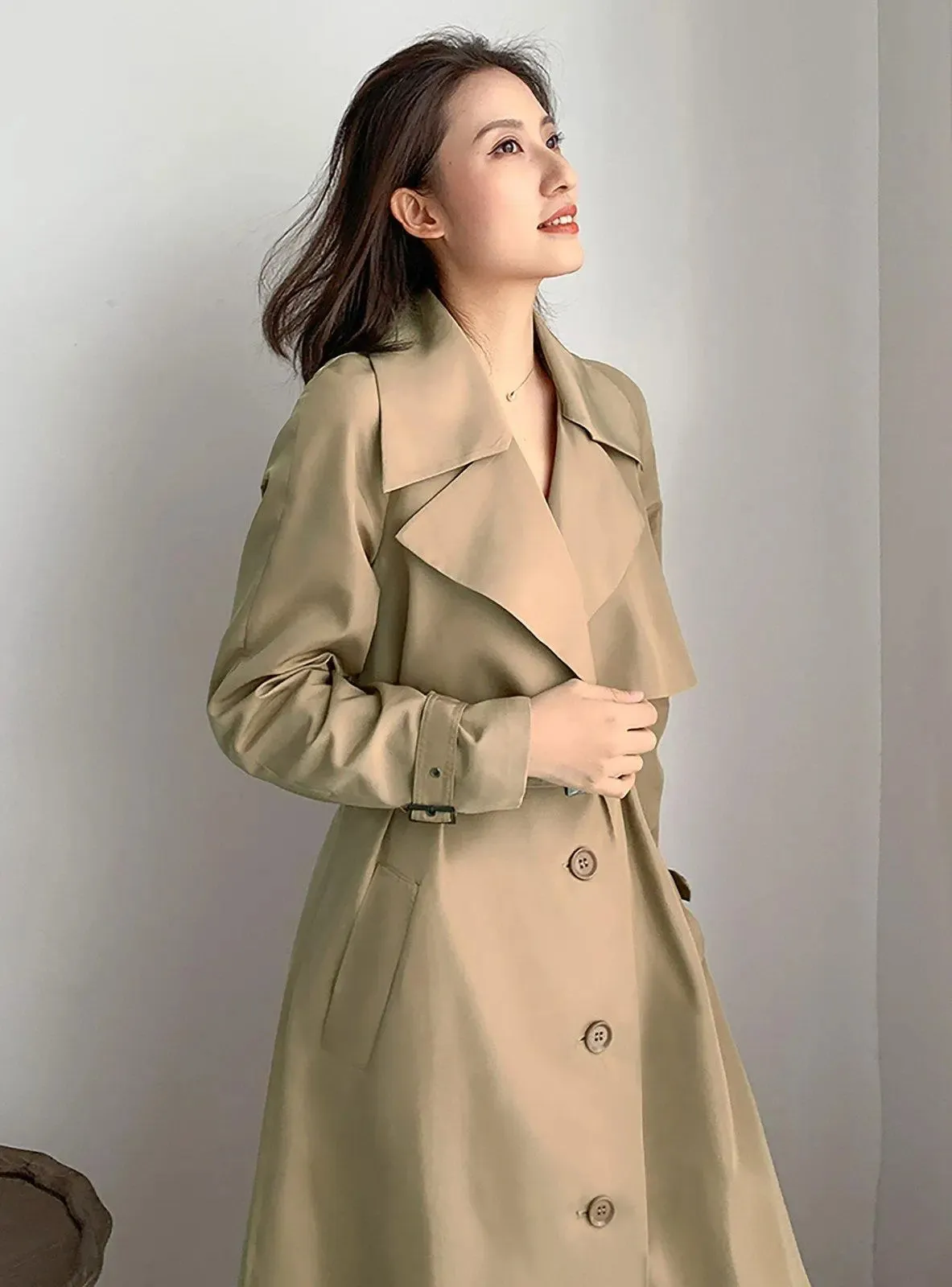 Women's khaki Cotton Blend Trench Coat,Belted Windbreaker Coat,Fall Coat Women,Beige trench coat,belt trench coat,Duster Coat,Vivian7 T103